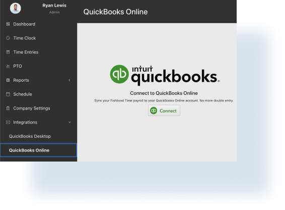 Fishbowl time integrates with QuickBooks online